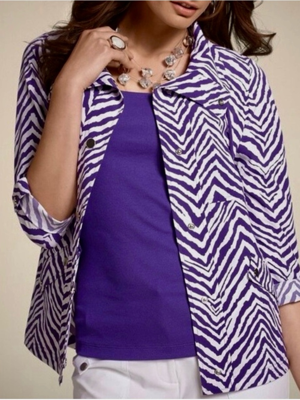 Chico's Zenergy Neema Zhara Purple Zebra Print Windbreaker Jacket Size 3/XL